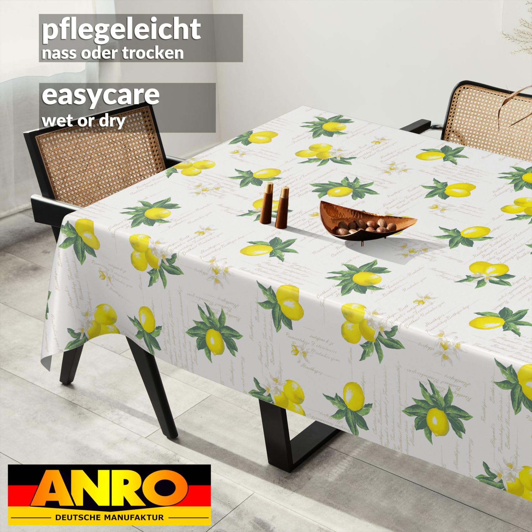 ANRO Tovaglia cerata lavabile 100 x 140 cm limoni