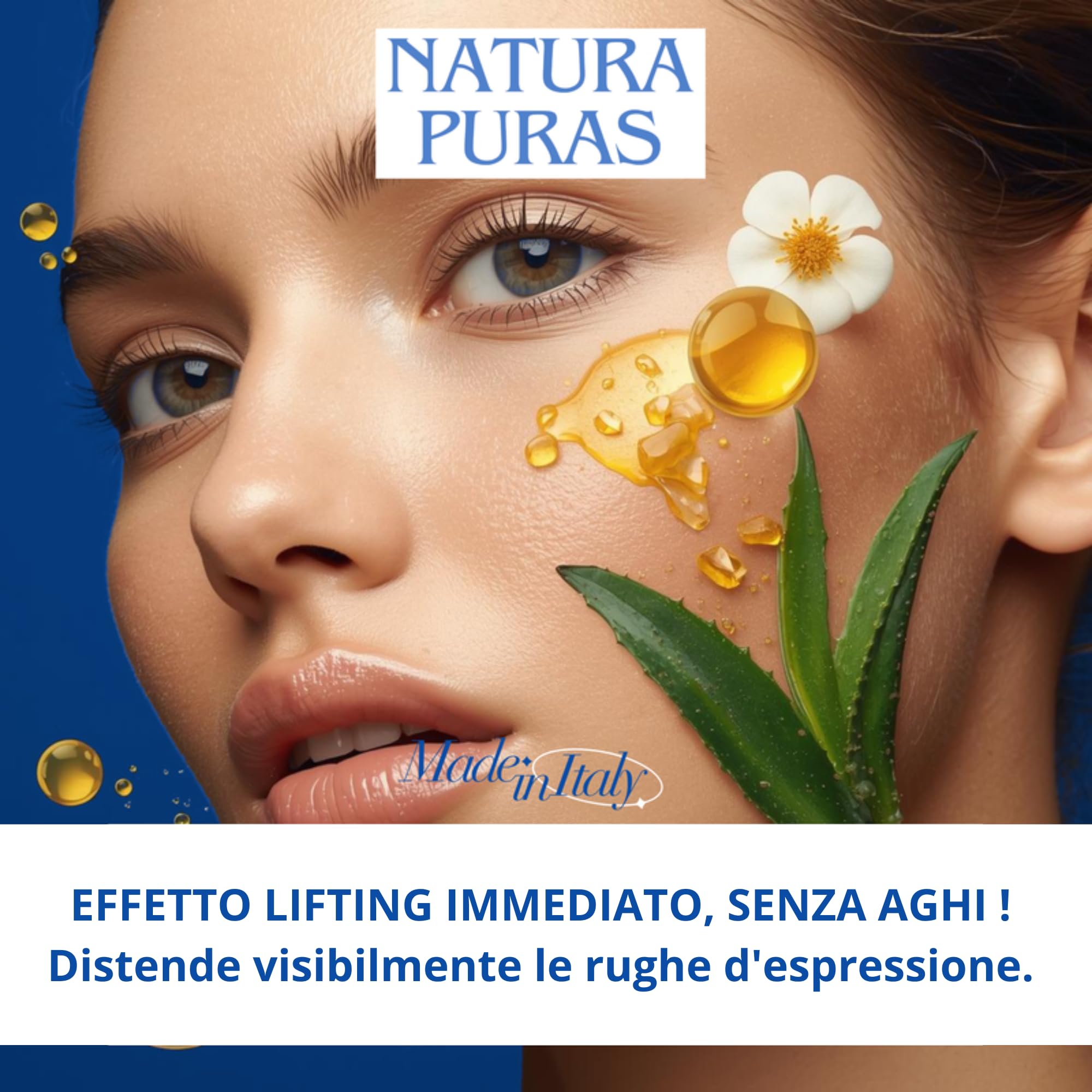 Crema Viso Antirughe Effetto Filler e Lifting, 50ml NaturaPuras | Triplo Acido Ialuronico Multipeso, Acmella Oleracea e Caffeina, Rimpolpante, Per Pelle Matura Over 40 e Over 50