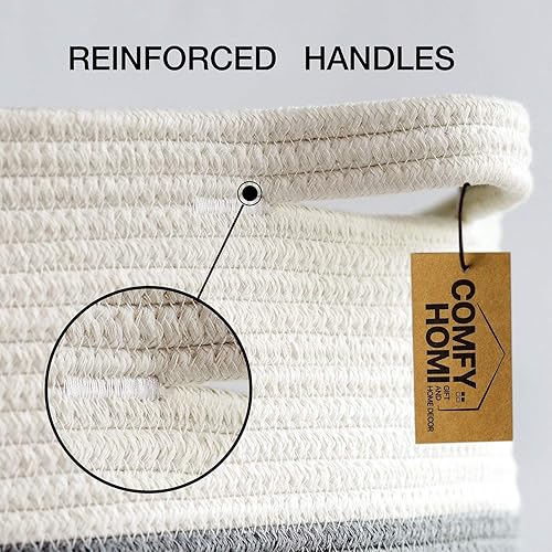 Miniatura 5 de Cestas de manta de 21 x 13.6 pulgadas de cuerda de algodón, organizador de almacenamiento para guardería, paquete con cesta cuadrada de cuerda