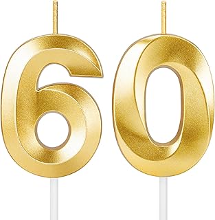 60th Birthday Candles for Cake,Gold Number Candles for Happy Birthday Cake Toppers,Birthday Decorations for Women Men Party Anniversary Wedding