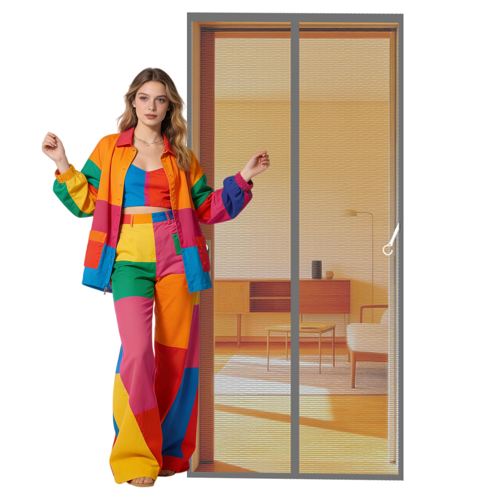 Fly Screen Door 74 x 269 cm No Drill Installation Magnetic Fly Screen Curtain Insect Protection Door No Gap Keep Bugs Out Lets Fresh Air for Living Room, Bedroom, Patio, Grey