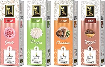 Zed Black Bamboo Less Incense Sticks – Luxe Series - Pack of 4 Incense Sticks, Good Vibes Pack (Approx 70 Agarbatti Sticks | 4 Fragrances -Chandan, Gulab, Guggal and Mogra) (377 GM)