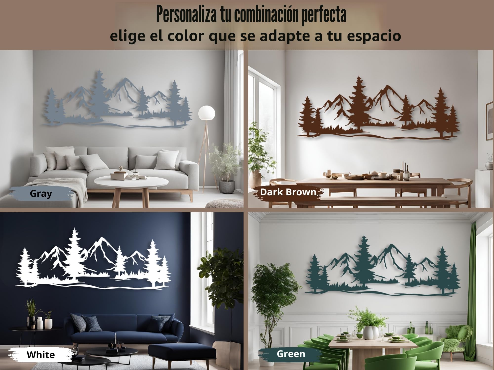 VAILLA MontañasDecoración Mural de Madera 3D Negro Dorado (Adhesivo de Pared)