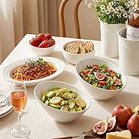 Vista 7 de Yesland Paquete de 2 cuencos de porcelana en ángulo, cuencos de ensalada blancos de 26 onzas, cuencos de cerámica para pasta, cereales, sopa