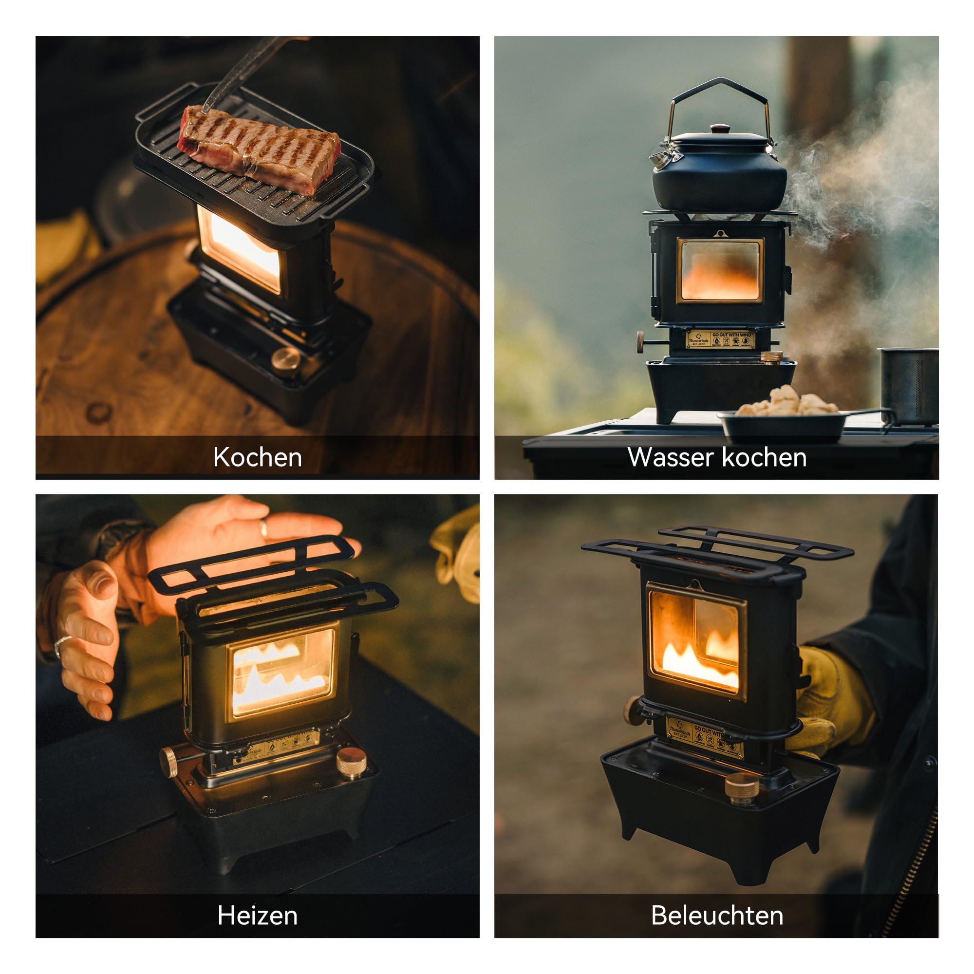 Thous Winds Petroleum Laterne Outdoor, Camping Heizung Petroleum Schwarz, Tragbarer Kaminofen, “Feuertanz” Mehrere Kerosin Laterne Ofen für Außenbeleuchtung, Erwärmung, Kochen, Grillen