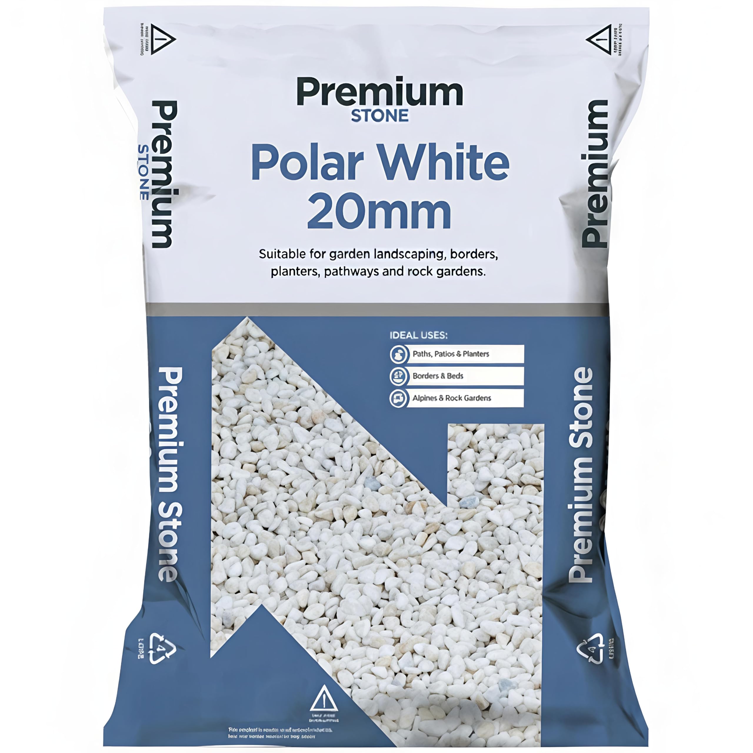 White Decorative Stone Chippings 20mm Approx. 20kg Bag – Premium Marble Effect Garden Gravel for Landscaping, Borders, Paths, Patios, Driveways & Water Features