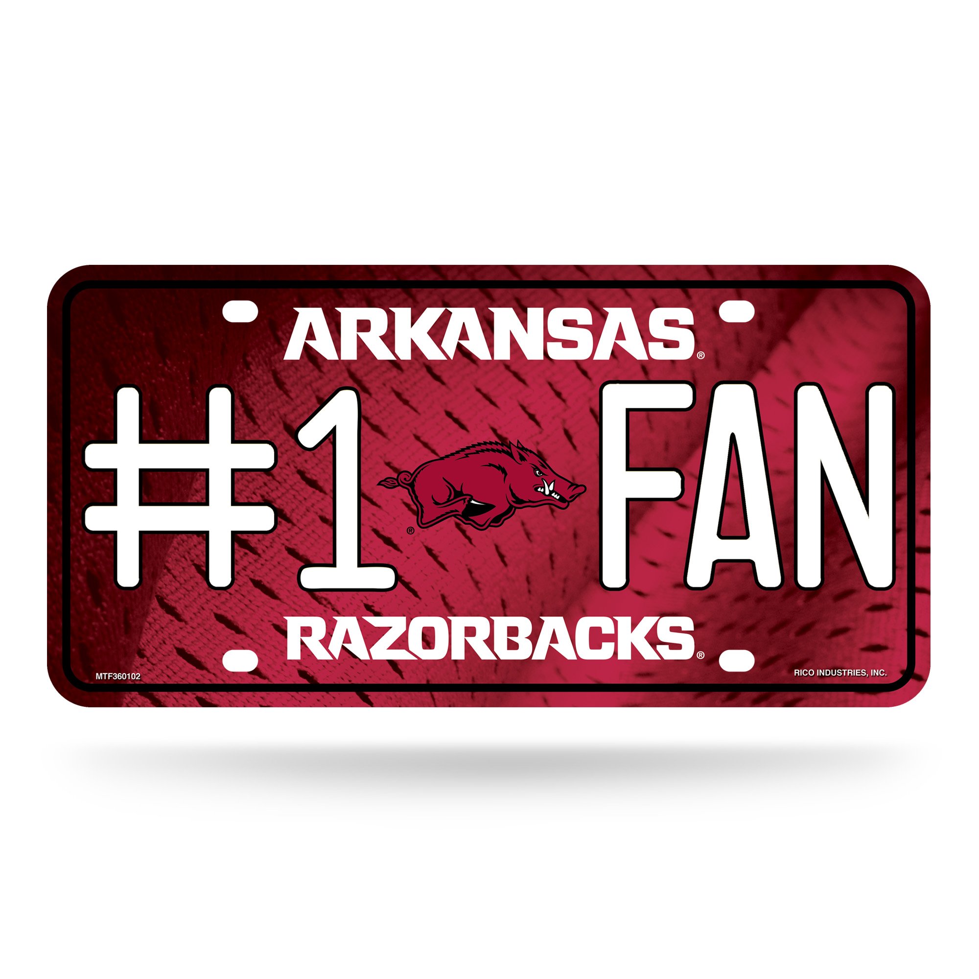 Rico Industries Team Color Ncaa 1 Fan Metal License Plate Tag, Arkansas Razorbacks