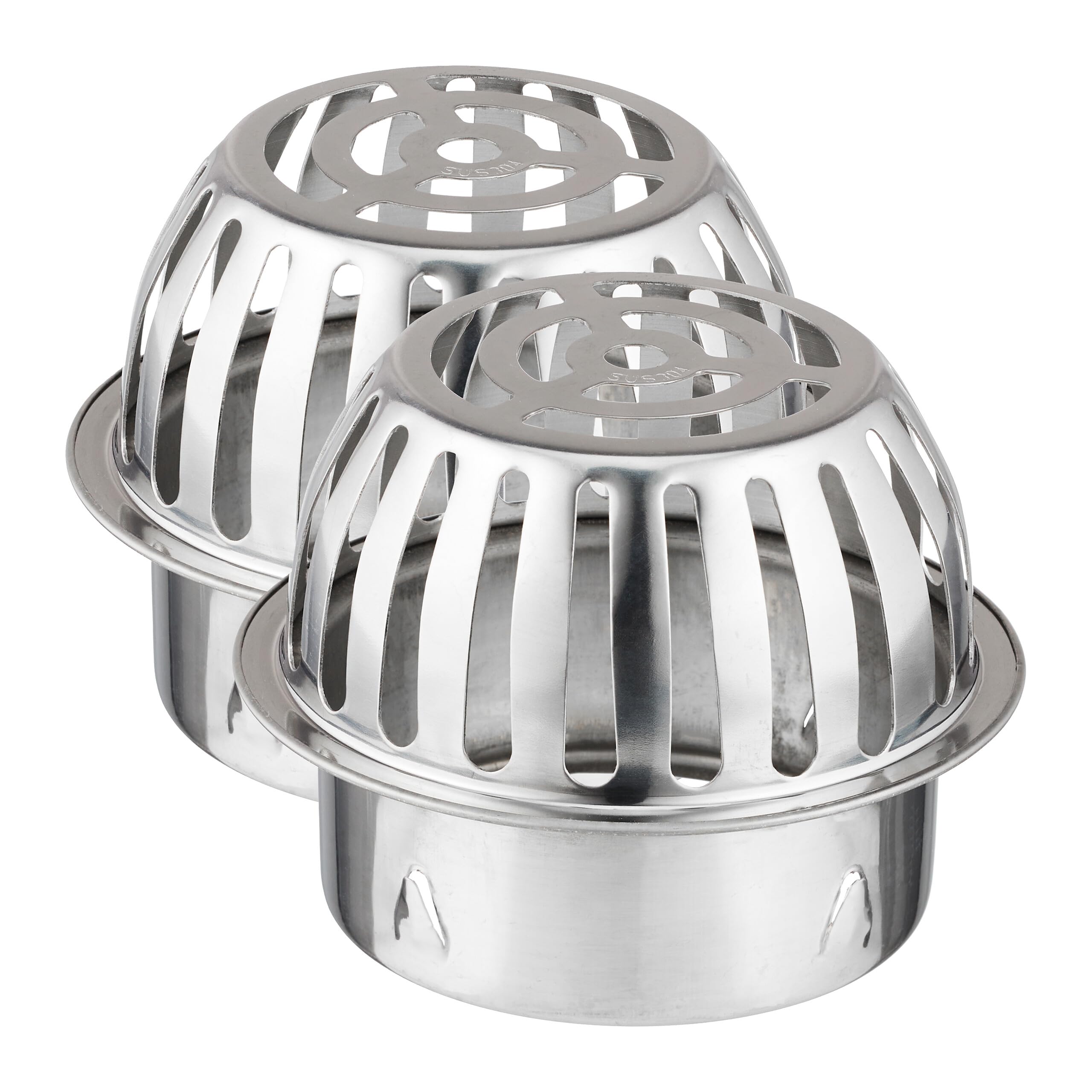 Relaxdays Set of 2 Stainless Steel Gutters Leaf Guards for 120mm Downpipes Anti Clogging Leaf Catcher Basket Silver