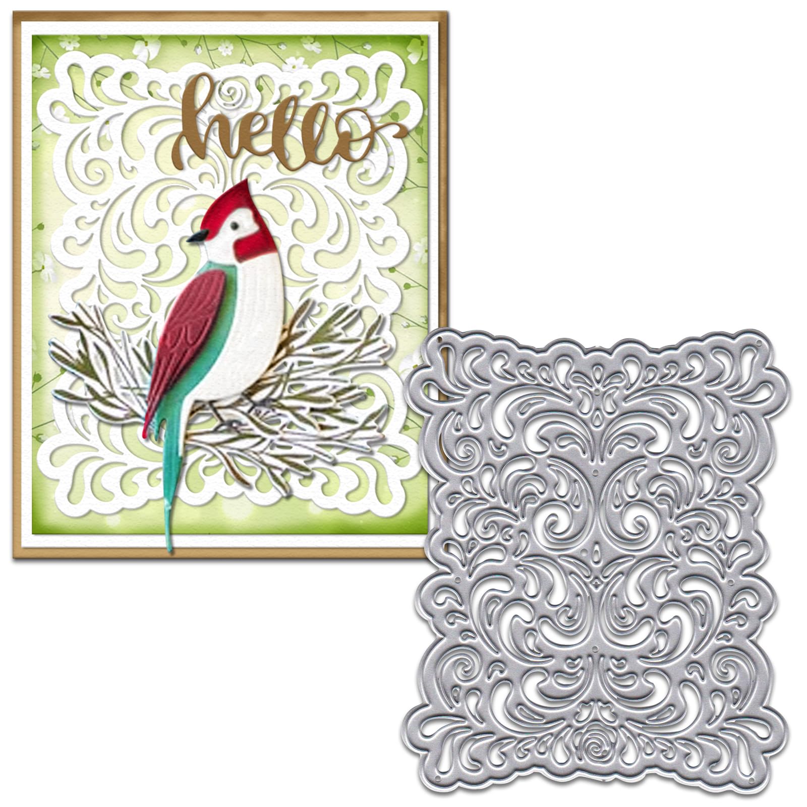 Lace Frame Metal Cutting Dies for Card Making, Rectangle Flower Frame Die Cuts Carbon Steel Embossing Stencil Template Cutting Tools for DIY Scrapbooking Paper Card Photo Album Craft Supplies