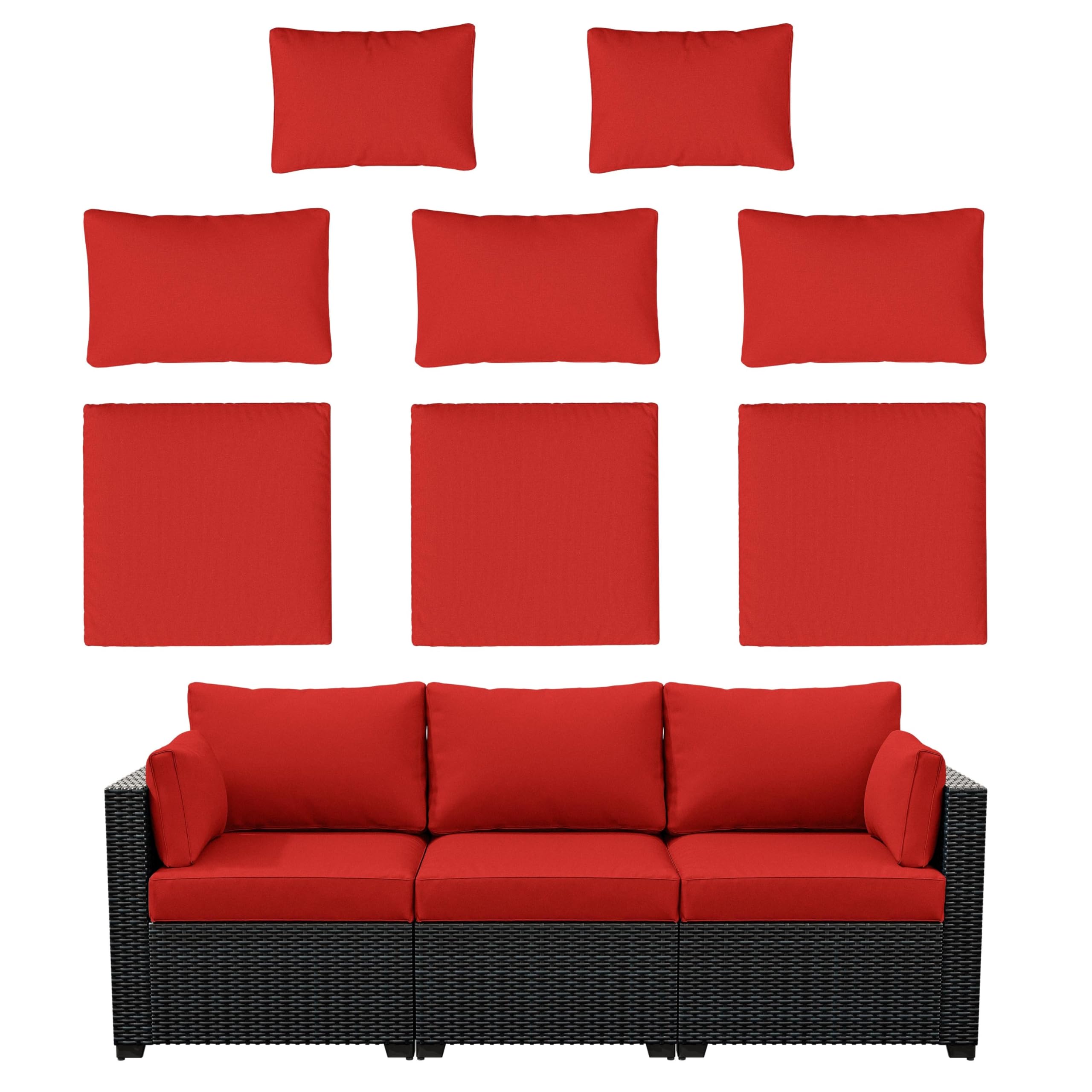 8p Outdoor Cushion Slipcovers Outdoor Patio Cushions Covers Replacement Waterproof with Zipper for 3-Seat Outdoor Rattan Sofa Patio Furniture Cushion Covers Red, Covers Only
