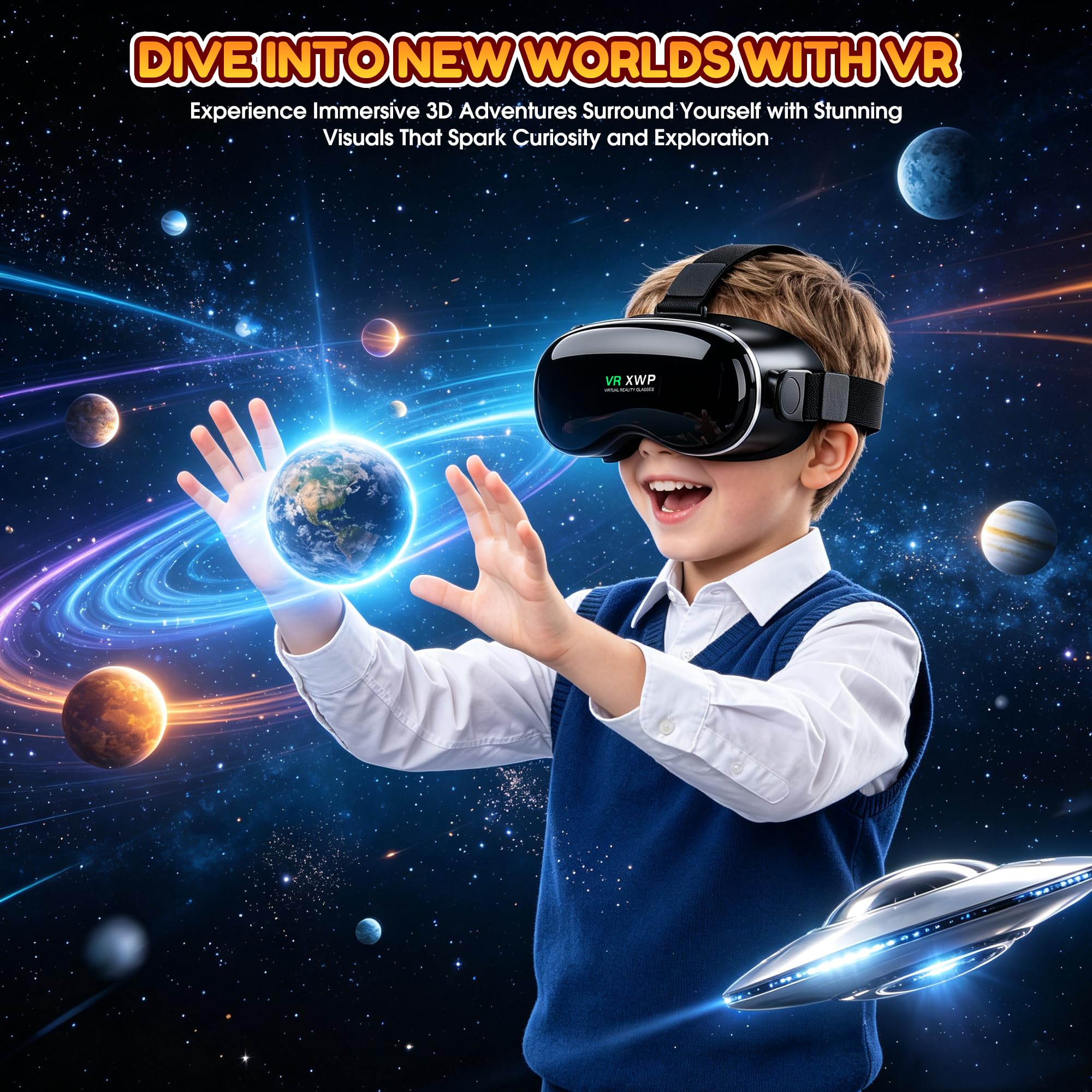 XWP Visore VR, Occhiali Per Realtà Virtuale 3D Per Smartphone, Compatibile Con iPhone & Android (4.7–7.0"), Con Lenti HD, Per Apprendimento, Giochi E Film, Regalo Di Compleanno Per Bambini E Famiglia
