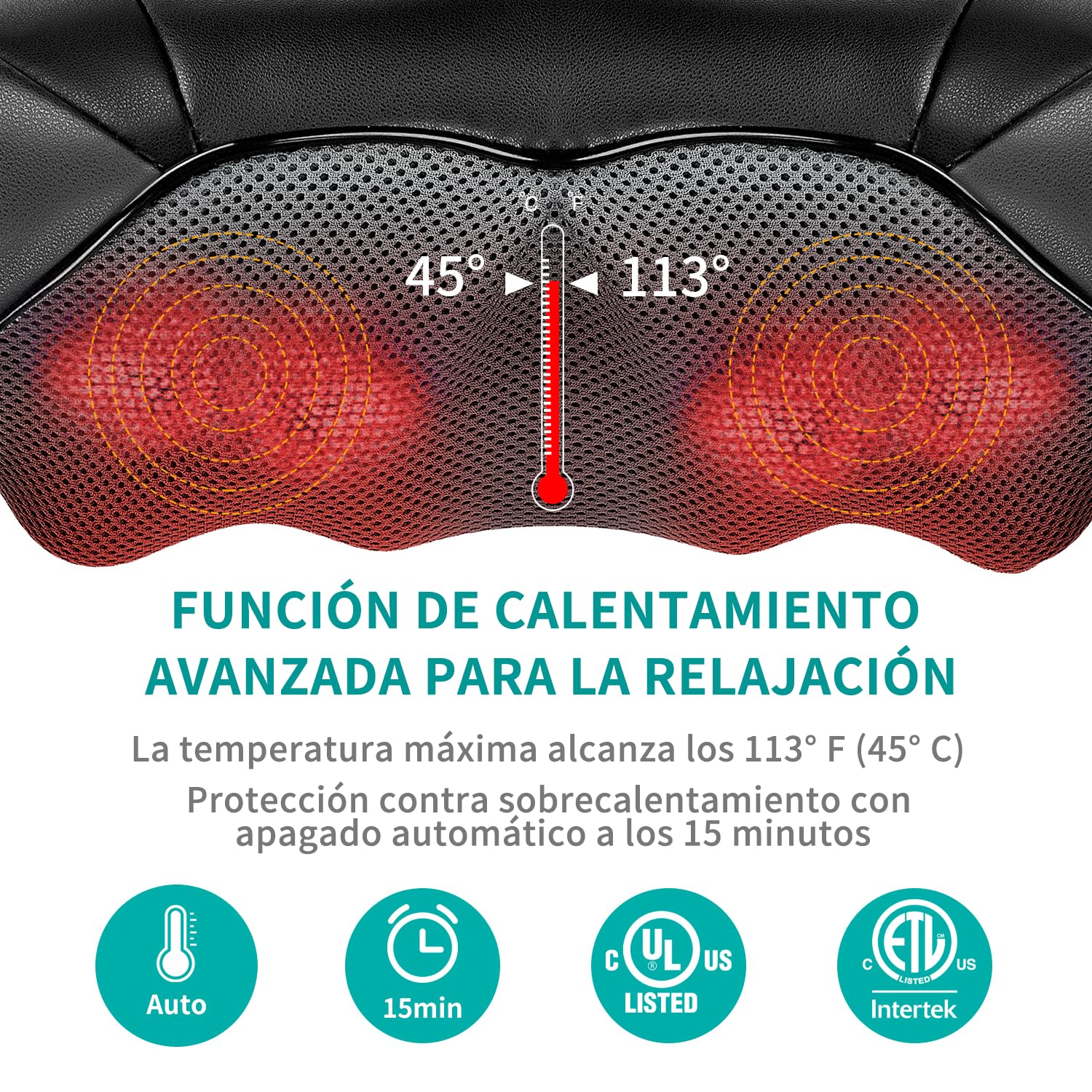 Nekteck 3D masajeador cervical y espalda con calor relajante, shiatsu de tejido profundo masajeador cervical, hombro, espalda y masajeador de cuello Para uso en el hogar, oficinas y automóviles
