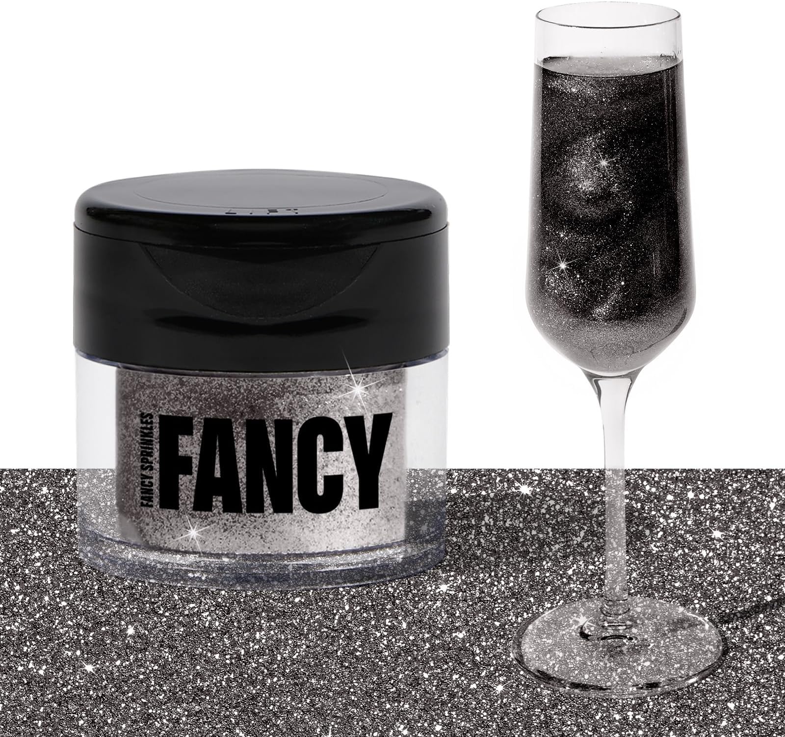 Fancy Sprinkles Onyx Black Premium Edible Glitter, 100% Edible Glitter for Sparkling Food & Drinks No Taste or Texture (4gm)