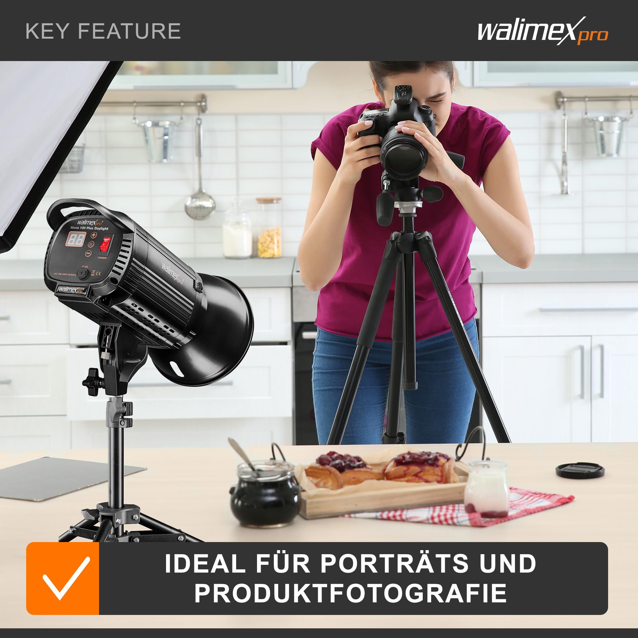 Walimex pro Lampenstativ höhenverstellbar bis 40 cm, Mini Stativ mit 2,5 kg Tragkraft, Lichtstativ für kleinere Lampen, Studioblitze, Studioleuchten und Kompaktblitze