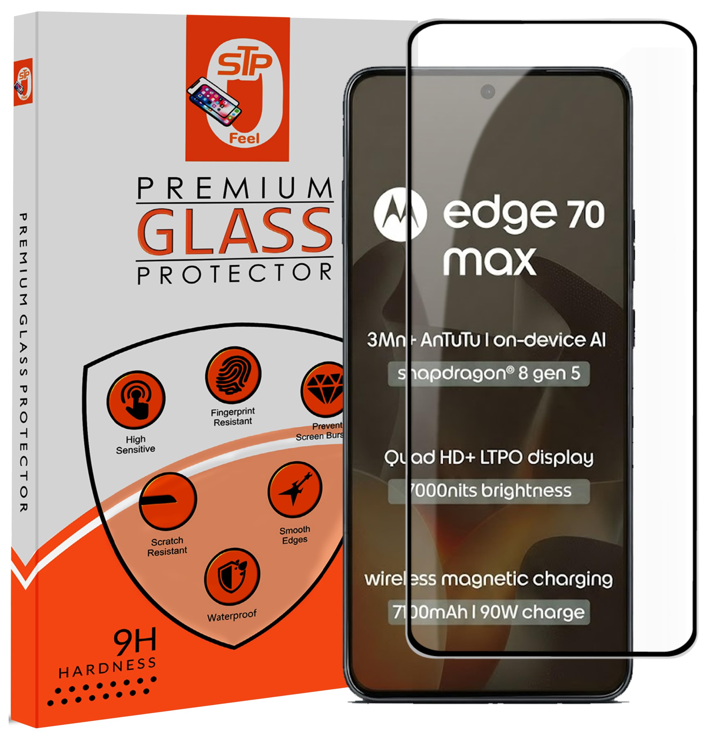 stp feel® premium hd+ tempered glass screen protector guard compatible for motorola edge 70 max 5g (6.82 inch, pack of 1) | edge to edge coverage with easy to installation kit for smartphone