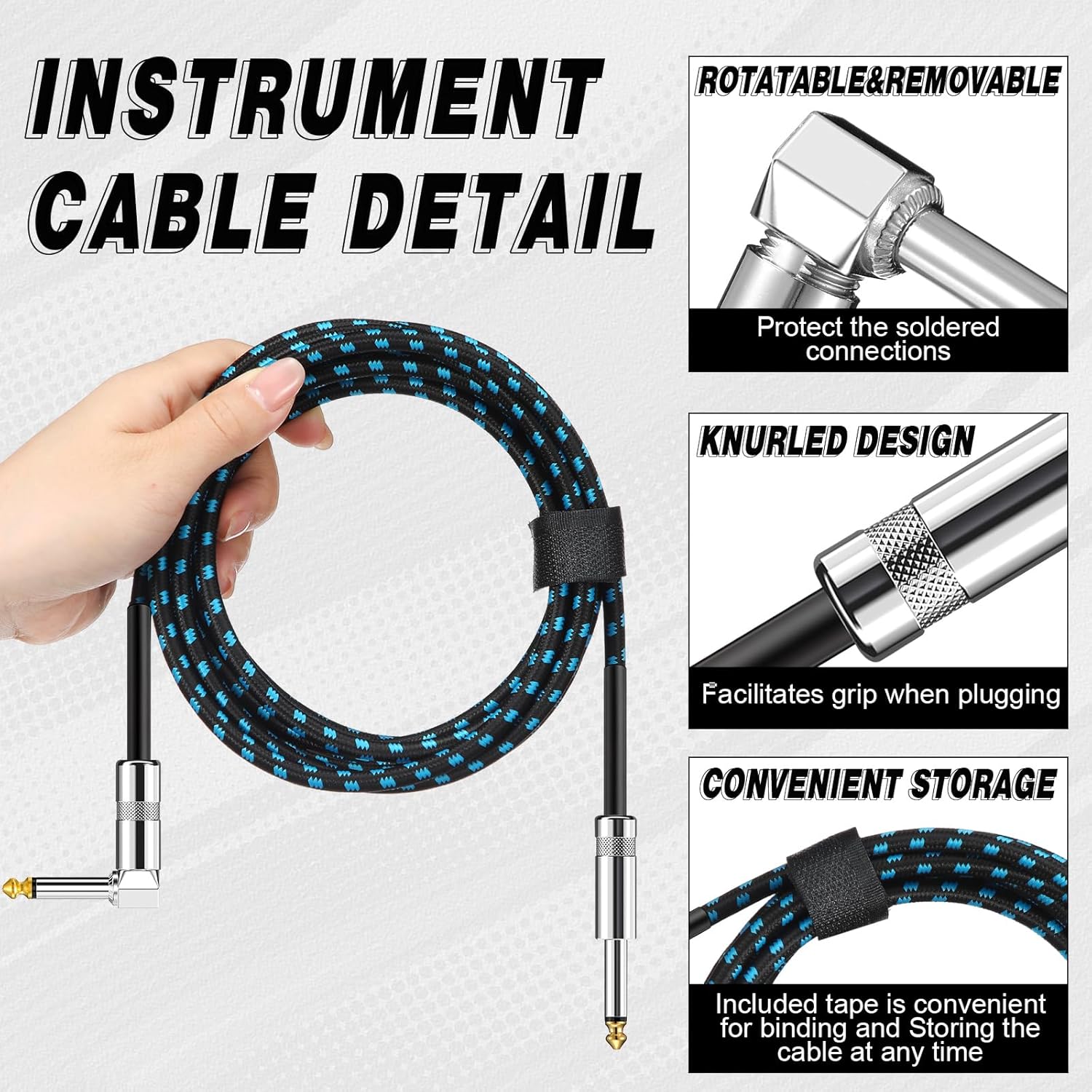 8 Pack 10FT Instrument Cable - Guitar, Bass, Keyboard, Microphone & Mixer Amp Cord (Multicolored, 10 Feet) - Image 4