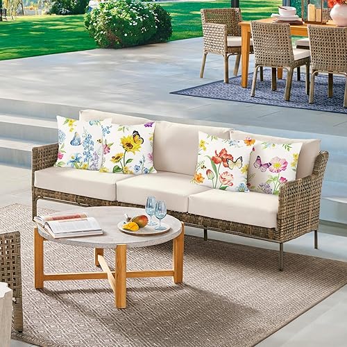 Miniatura 9 de Bonhause Juego de 4 fundas de almohada florales de primavera de 18 x 18 pulgadas, diseño de tulipanes, girasol, amapola, floral, fundas de cojín de