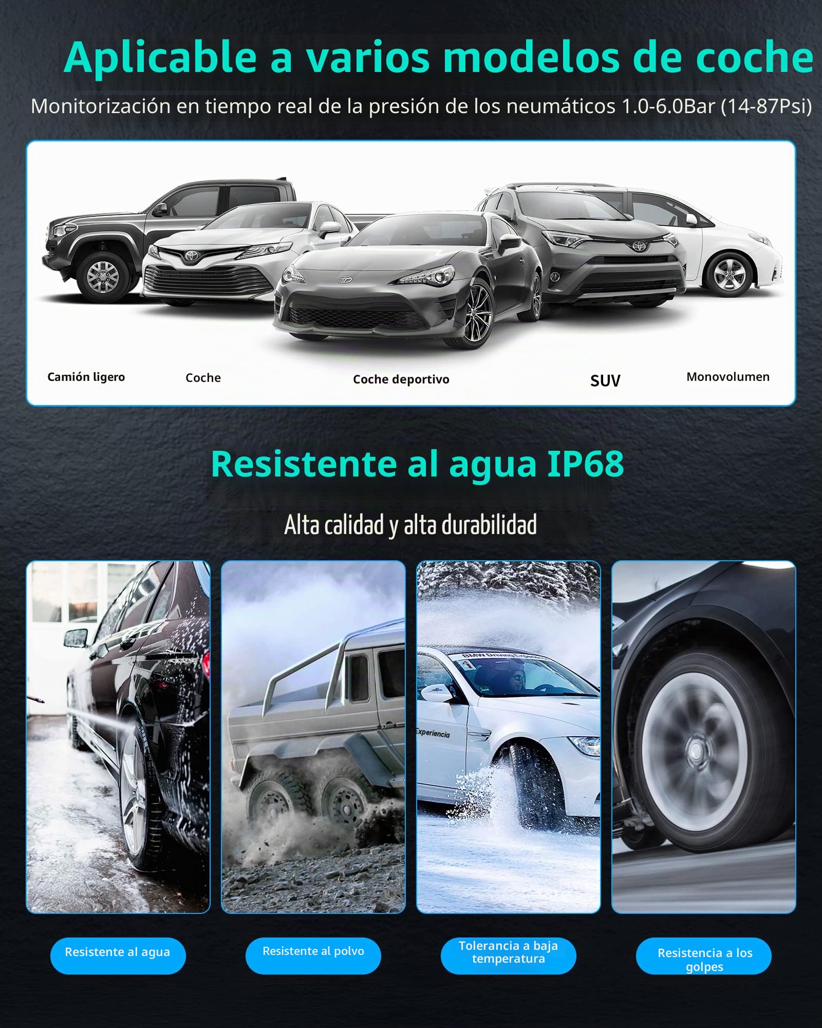 【Versión mejorada】TPMS Sistema de Control de Presión de los Neumáticos TPMS de 14-87 Psi Inalámbrico ángulo Ajustable con 4 Sensores Sistema de Control de Presión de los Neumáticos Automático