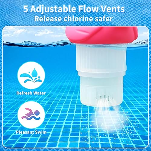 Miniatura 10 de Uekars Flotador de cloro para piscina con luz solar, dispensador inflable de cloro flotante de flamenco para pestañas de cloro de 4 x 3 pulgadas,