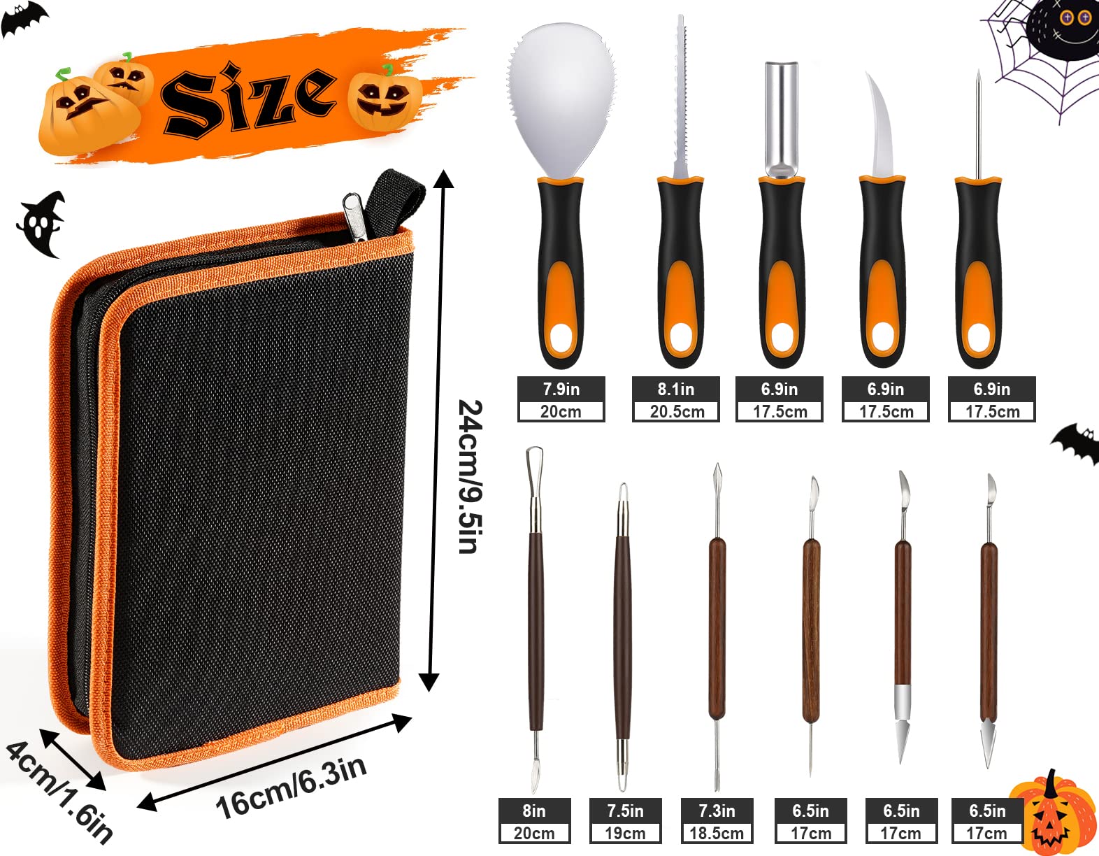 Kit per intagliare la zucca 28 pezzi acciaio inox stencil Halloween