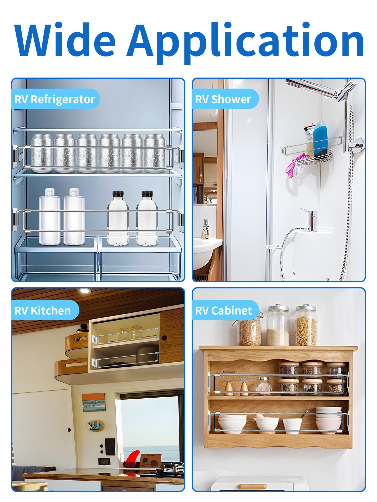 YOUSHARES 2 Barres Sécurisées de Réfrigérateur de RV Camping-Car, Fourgon - Tige Réglable en Acier Inoxydable pour Frigo Rangé, Évite Les déversements en Voyage, Longueur 31.6 à 57.5 cm