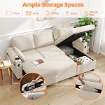 DURASPACE Sleeper Couch Pull Out Sofa Bed 2 in 1 Convertible Sofa Sleeper with Storage, L Shaped Sectional Couch Bed for Small Spaces Living Room Bedroom Apartment, Beige