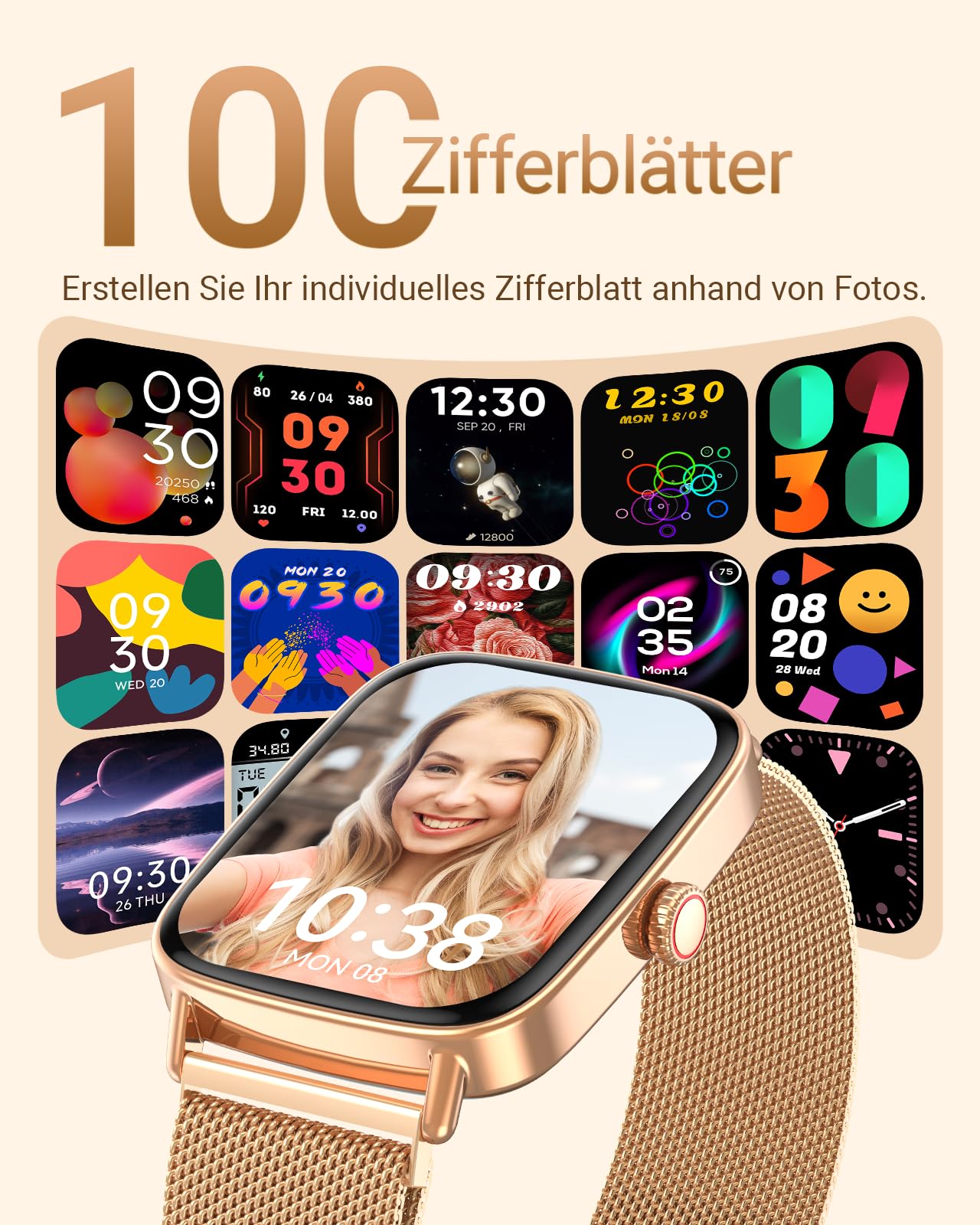 Smartwatch Damen Herren mit Telefonfunktion, 1,85" Fitnessuhr Smart Watch, 100+ Sportmodi Fitness Tracker mit Herzfrequenz/SpO2/Schlaf Monitor Schrittzähler, IP68 Wasserdicht Sportuhr für iOS Android
