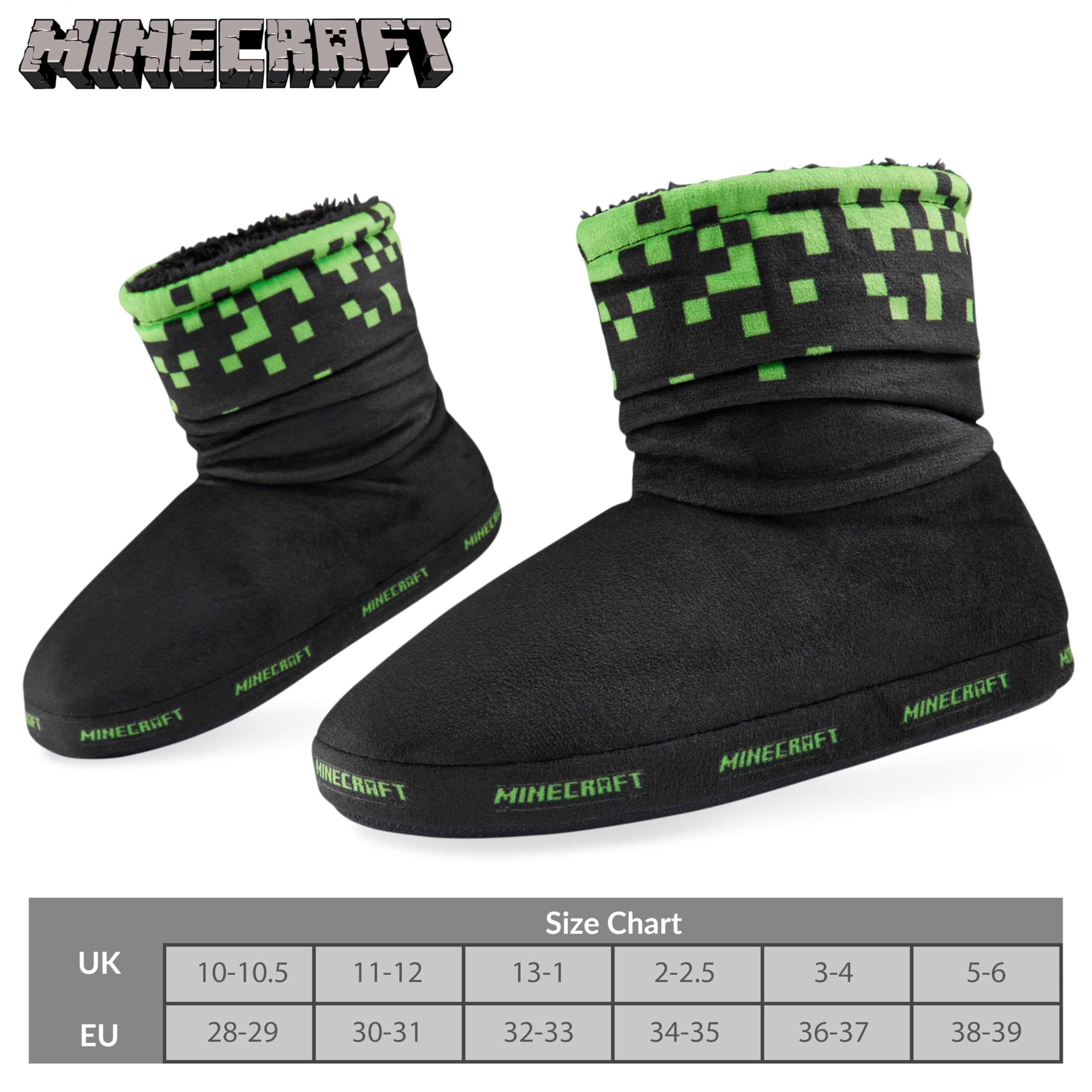 MINECRAFT Pantofole Bambino a Stivaletto - Ciabatte Bambino Antiscivolo Comode e Calde 28-39 per Ragazzi - Regali per Gamer