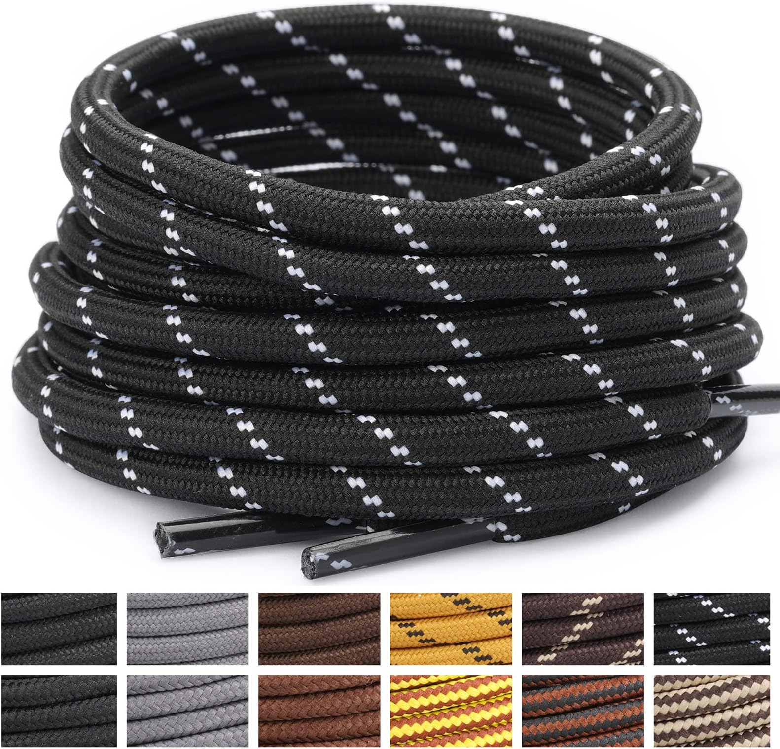 Round Shoelaces [2 Pairs] Heavy Duty Boot Shoe Laces for Hiking Work Boots