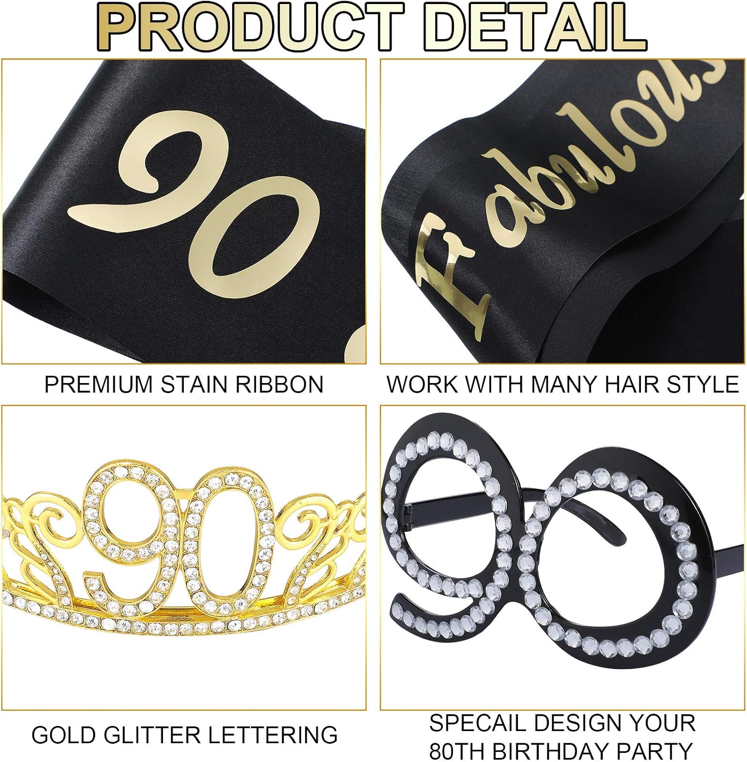 90th Birthday Sash & Tiara Set For Women - Sparkling Crystal Crown And Satin Sash For Milestone Celebration