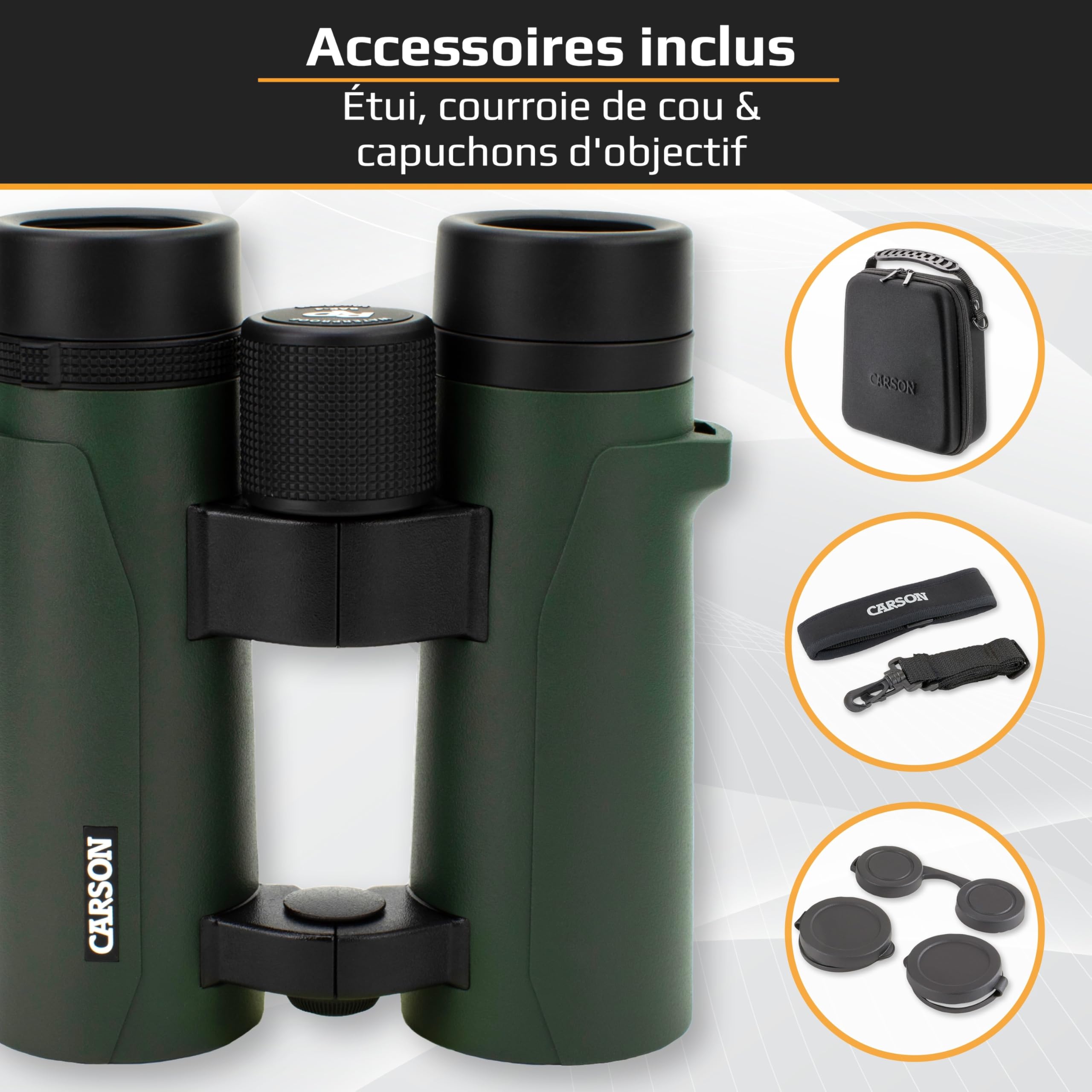 Carson jumelles Série RD 8x42 mm HD complètes et étanches à double pont (RD-842)