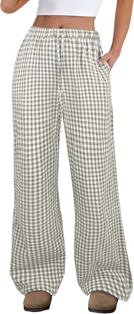 ANRABESS Women's Striped Gingham Pants 2026 Spring Pajama Lounge