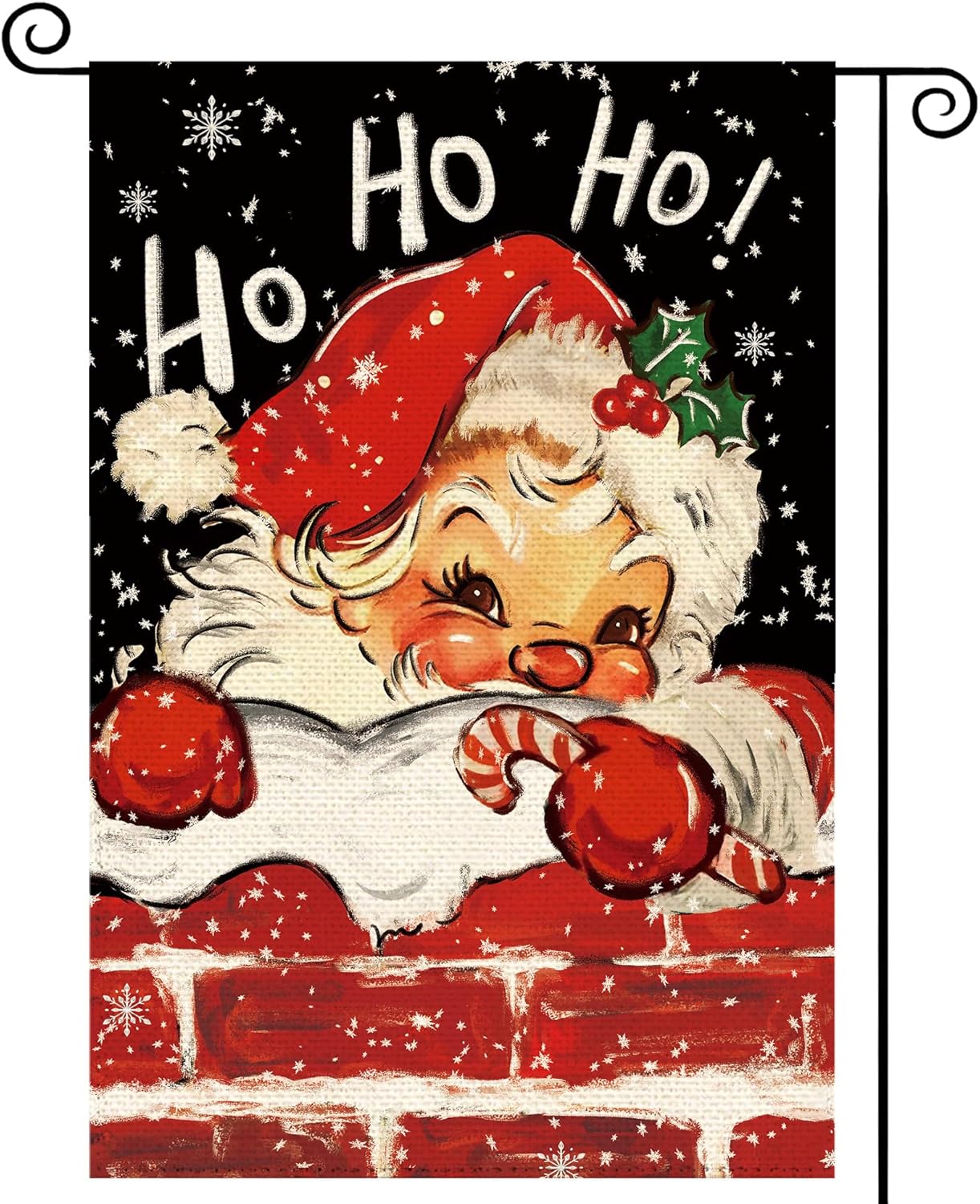 Christmas Santa Claus Welcome Garden Flag 12x18 Inch Double Sided, Xmas Ho Ho Ho Holiday Burlap Small Yard Flag Winter Snowflake Farmhouse Flags Seasonal Patio Outdoor Outside Decoration