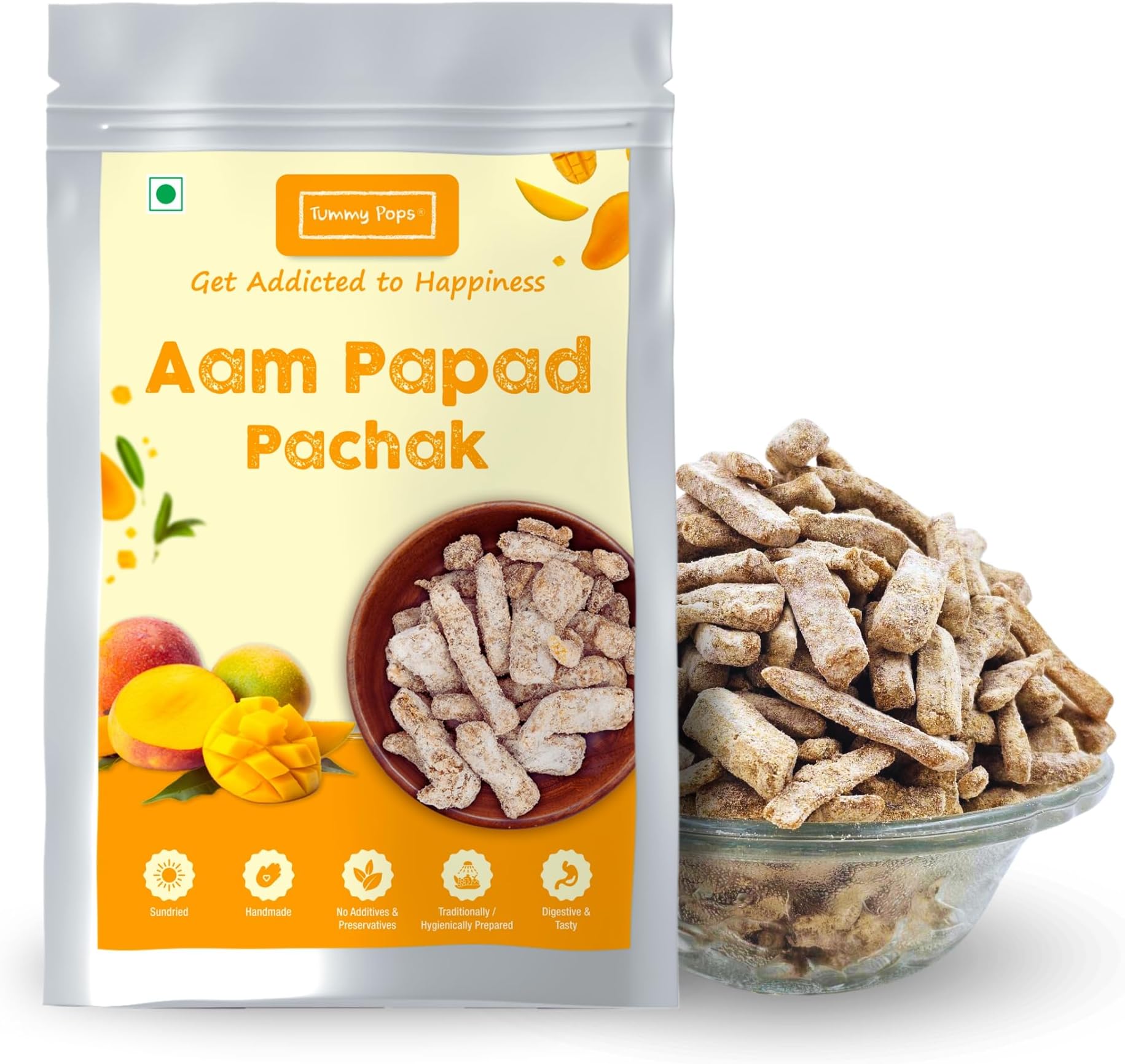 Tummy Pops | Aam Papad Khatta Meetha Pachak - 950gm Pouch | After Meal Digestives Mukhwas Mouth Fresheners, Handmade & Sun-dried Chatpata Aam Papad Mango Slices | Hygienically Prepared & Packed