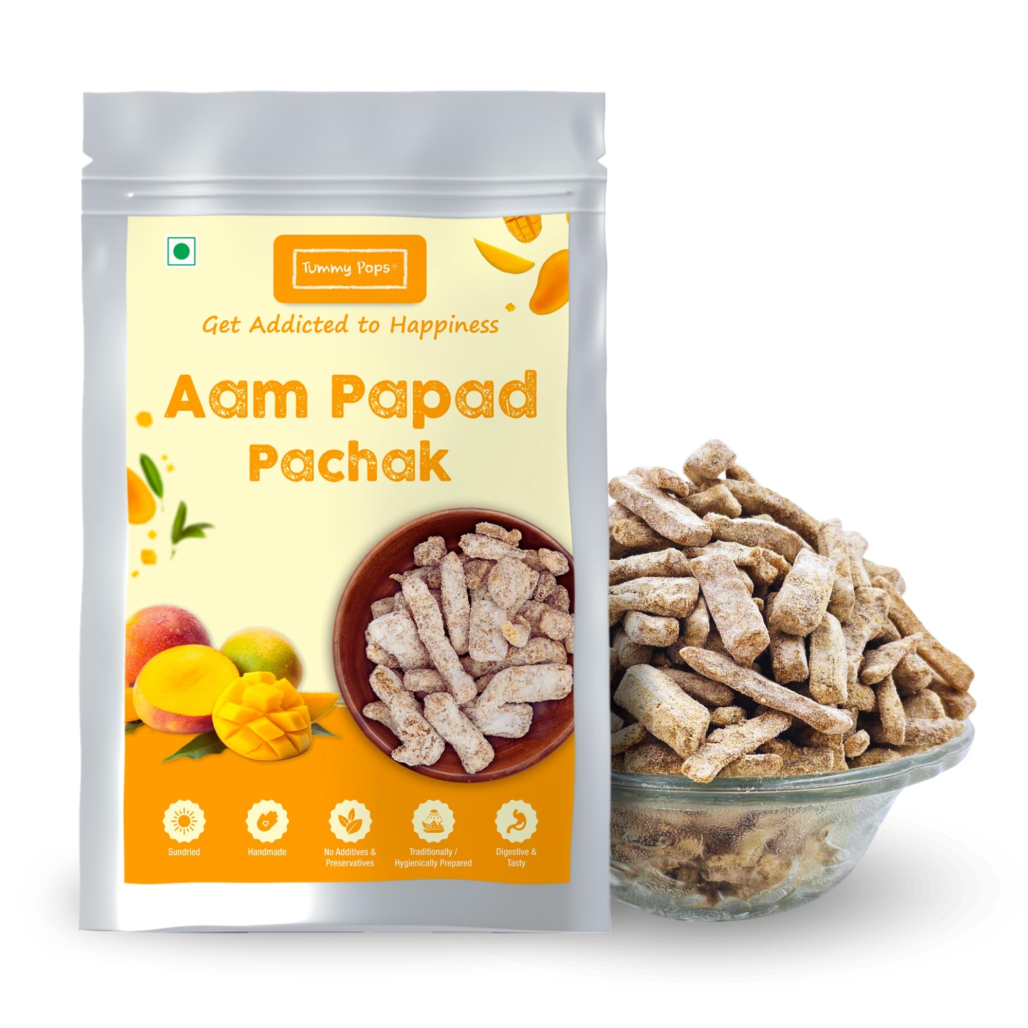Tummy Pops | Aam Papad Khatta Meetha Pachak - 950gm Pouch | After Meal Digestives Mukhwas Mouth Fresheners, Handmade & Sun-dried Chatpata Aam Papad Mango Slices | Hygienically Prepared & Packed