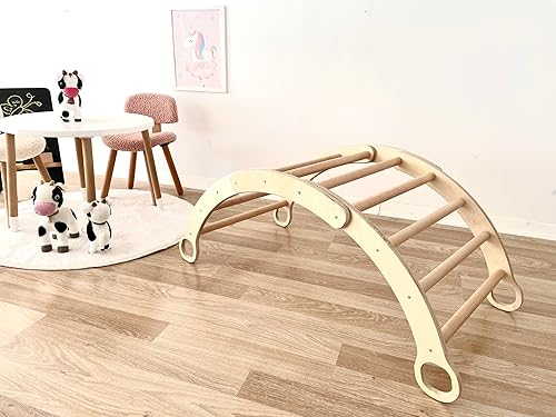 Miniatura 6 de My Photostationcom Montessori - Juego de 2 piezas de arco y almohada cojín de arco de escalada de madera juego de triángulo Pikler arco de escalada