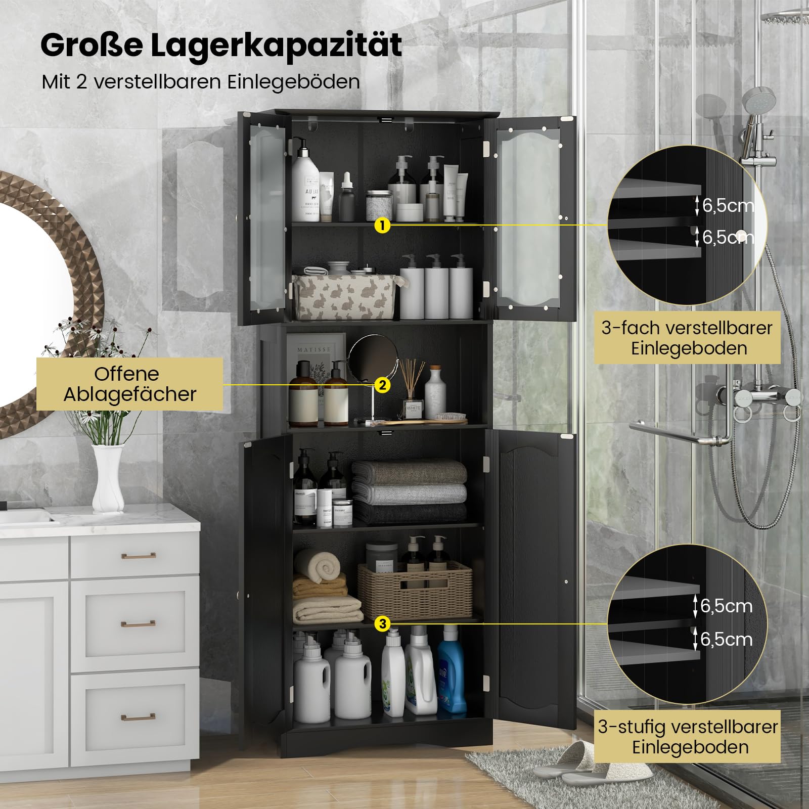 COSTWAY Badkamerkast, wit, smal met lade en deur, badkamercommode van hout met verstelbare plank, moderne opbergkast voor badkamer, woonkamer, keuken, 43 x 34 x 77 cm COSTWAY Badkamerkast, wit, smal met lade en deur, badkamercommode van hout met verstelbare plank, moderne opbergkast voor badkamer, woonkamer, keuken, 43 x 34 x 77 cm