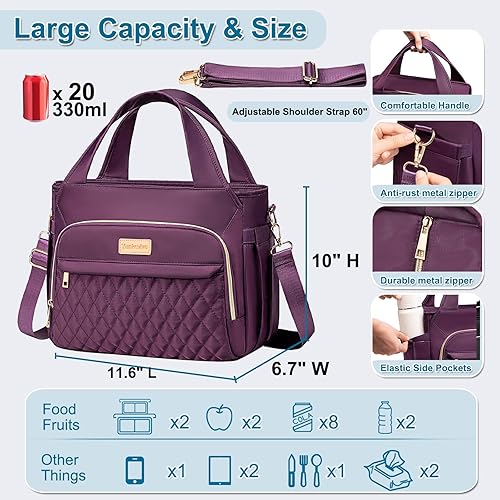 Miniatura 5 de Lonchera para mujer, bolsa de almuerzo aislada para mujeres y hombres, a prueba de fugas, grandes bolsas de almuerzo para mujer, para el trabajo,