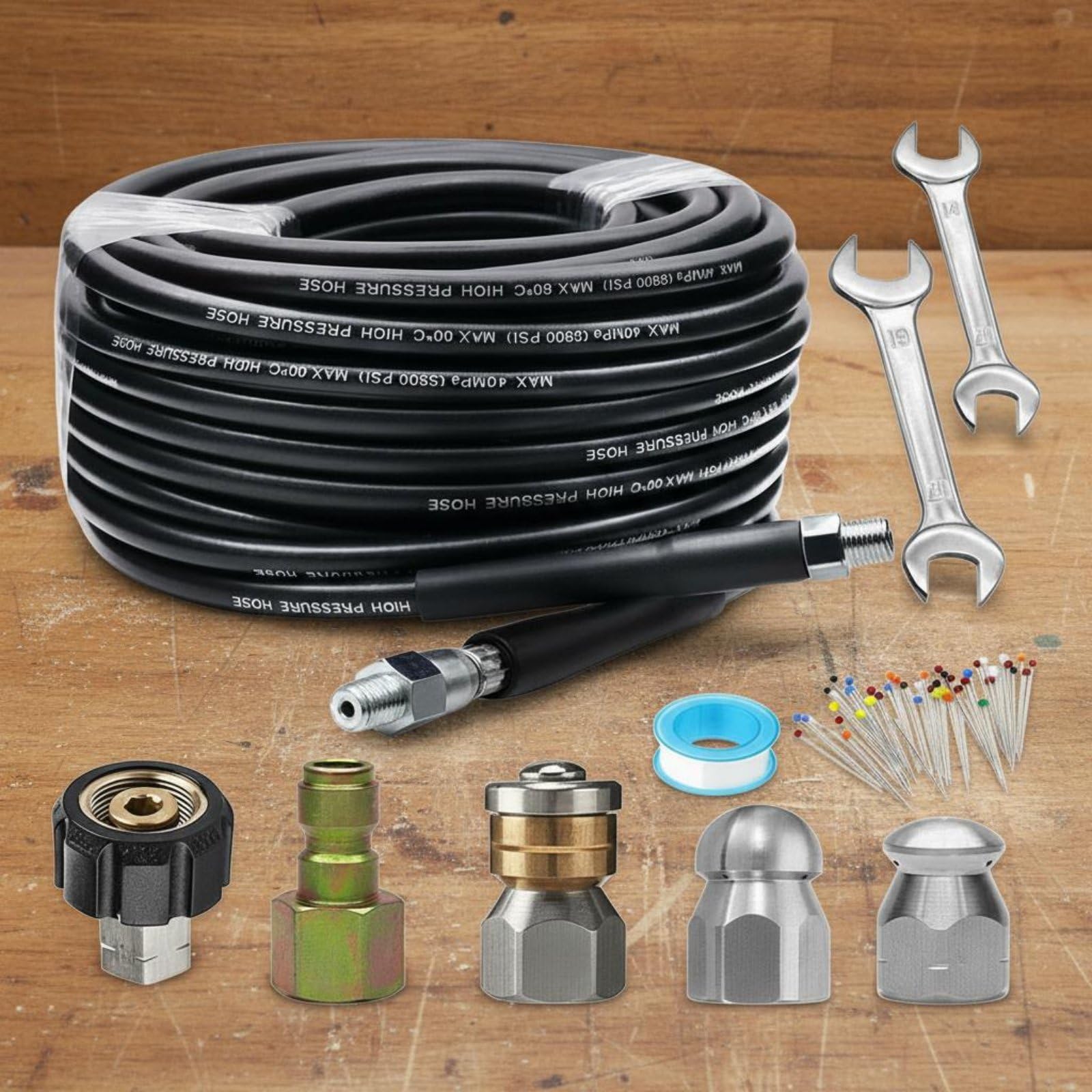 Hochdruck-Kanalreiniger-Set chemiefrei Rohrreinigungsschlauch-Kit zu bedienen hochdruck Rohrreiniger für Heimwerker, Hausbesitzer, Abflussrohr