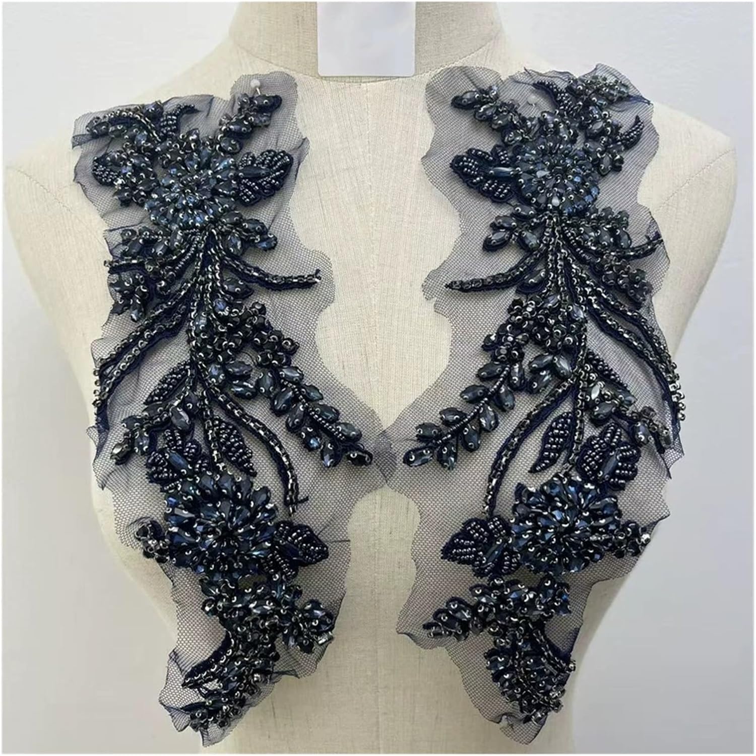 Lace appliqué Glass Diamond Hand-Sewn Bra Patch DIY Accessories Dress Wedding Accessories(Lake Blue)
