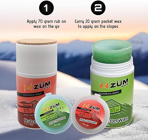 Miniatura 4 de ZUMWax RUB ON Wax Ski/Snowboard/Nordic Sample Pack - Universal & CHILL - 0.71 oz cada uno, fácil aplicador de corcho, de larga duración, aroma a