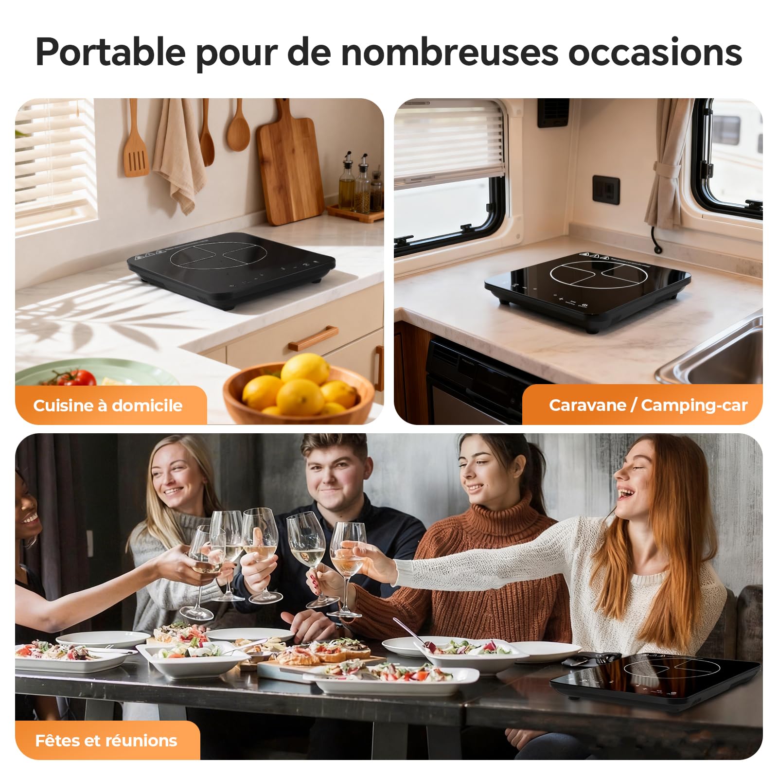 Plaque Induction 1 Feu 2000W, Plaque de Cuisson Electrique Portable, Tables de Cuisson Induction, 10 Niveaux de Puissance, Commande Tactile, Verrouillage Enfant