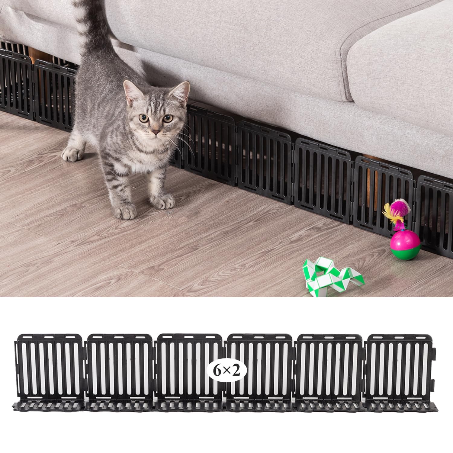 Spielzeugblocker Couch Schutz für Haustiere, Sofaschutz Katze Plastic Under Furniture Gap Protector für Sofa und Andere Möbel (Schwarz 12er Pack 6 Füße)