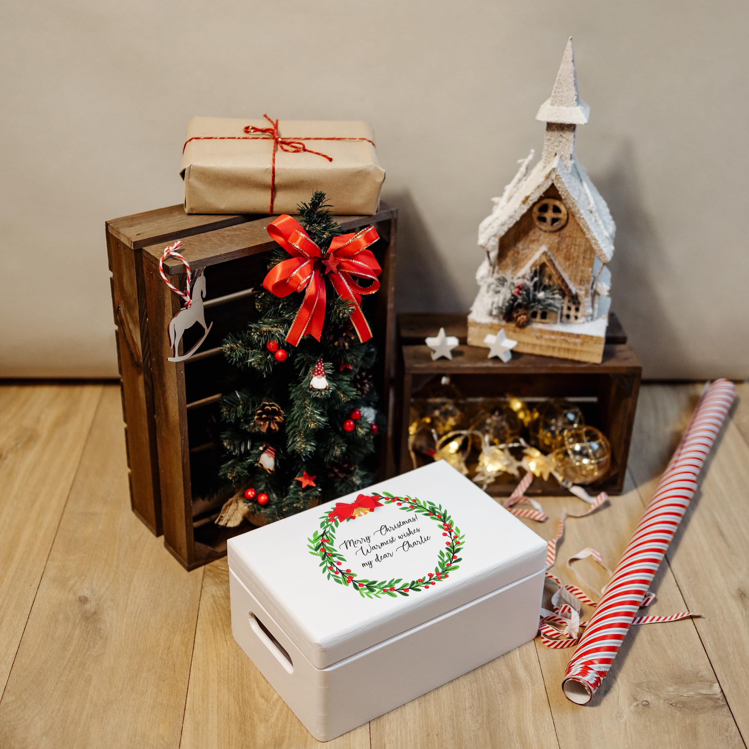 Creative Deco Scatola Regalo di Natale Personalizzata, Ghirlanda di Natale