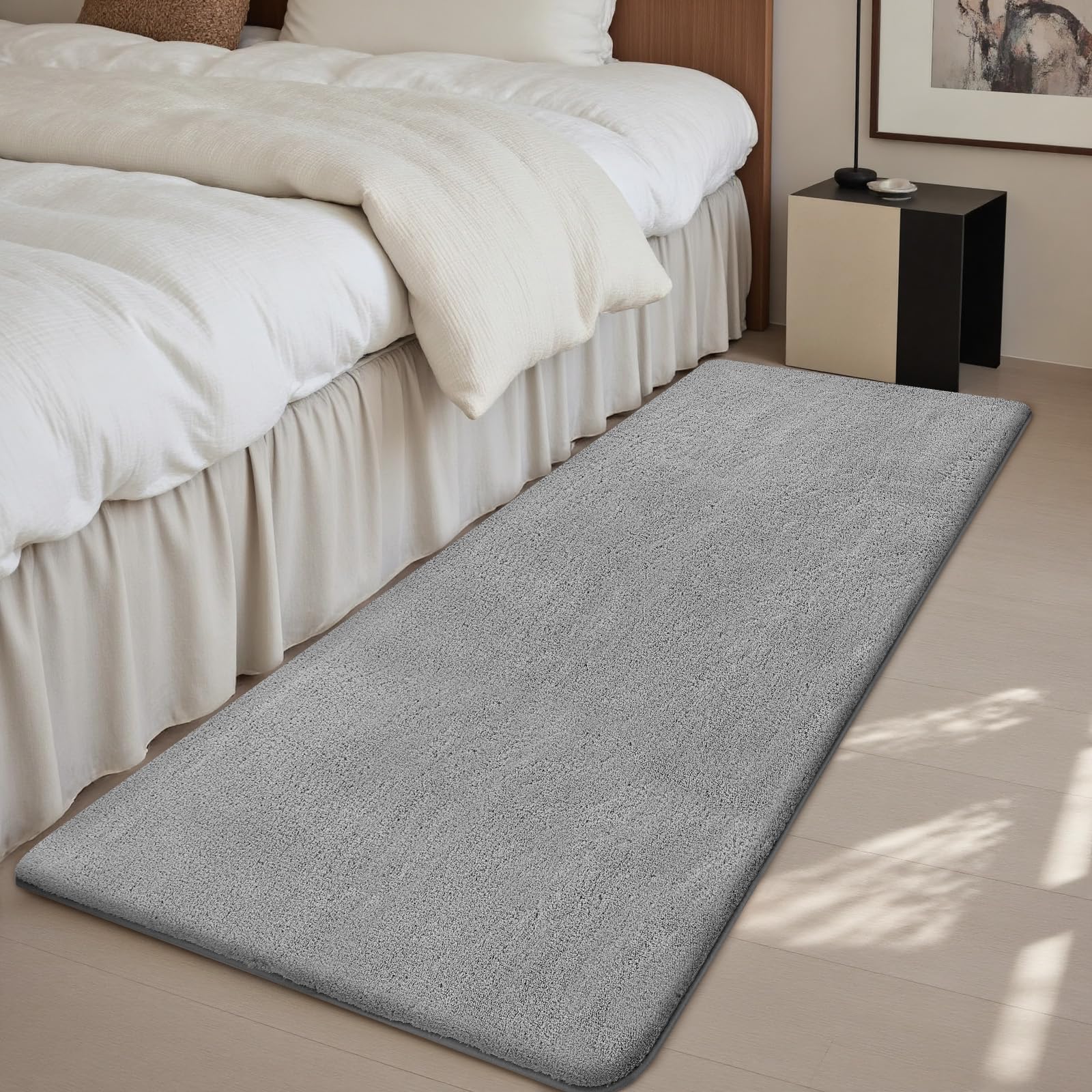 Treeboy Rugs Living Room 80x300cm,Grey Shaggy Fluffy Rug,Short Pile Soft Runner Rugs,Anti-Slip Washable Area Rug for Bedroom,Modern Floor Carpets for Kids Living Room Hallway Entryway
