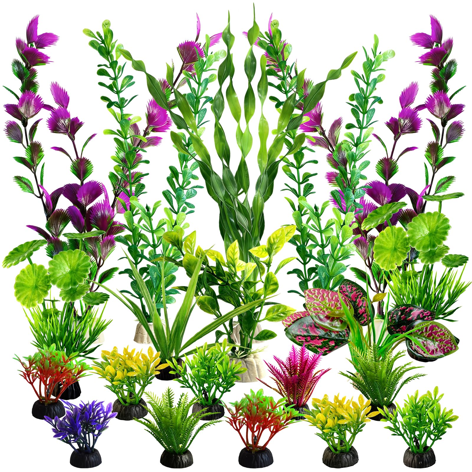 Aquarium Decor: 22-Piece Artificial Plants & Accessories Kit