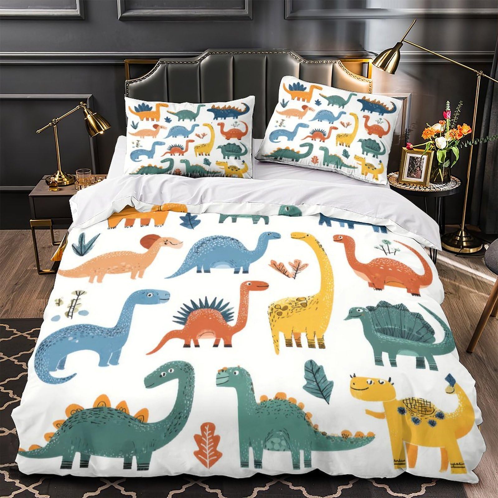 Housse de couette dinosaure hypoallergénique anti acarien pour enfant