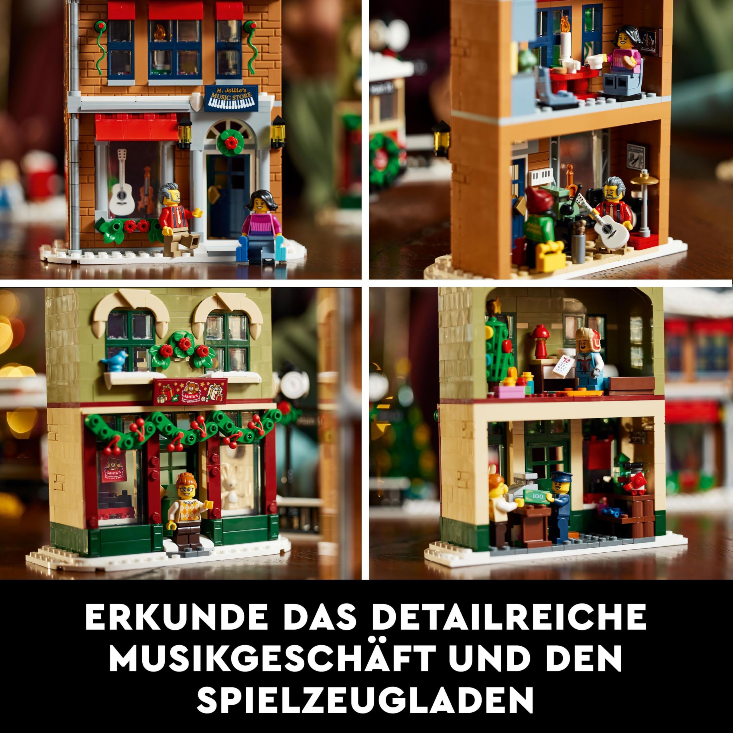 LEGO 10308 Icons Weihnachtlich geschmückte Hauptstraße, Winterdorf Modellbausatz mit Straßenbahn, Geschäften, Zubehör und Weihnachtsdekoration