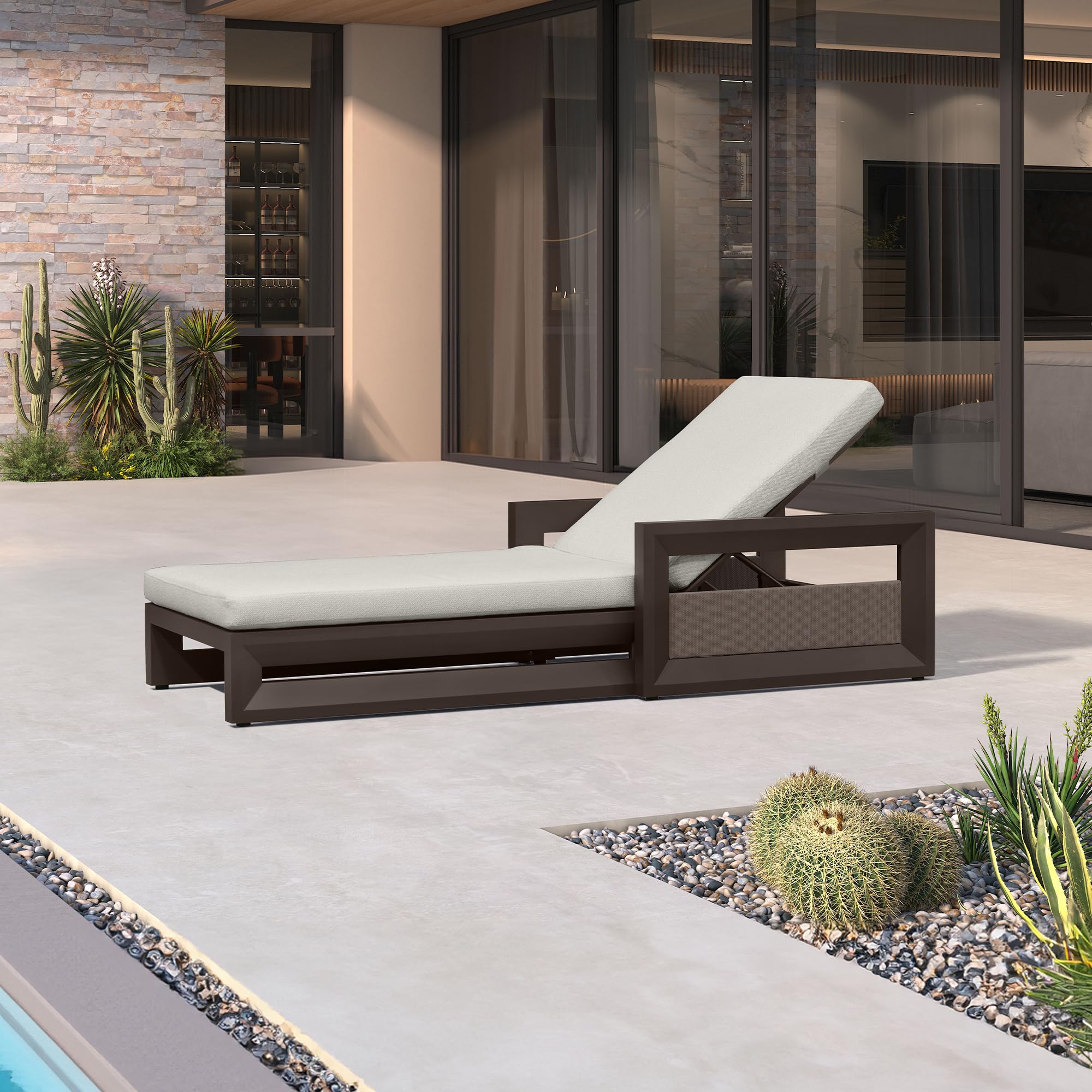 PURPLE LEAF Outdoor Chaise Lounge Oversize Deluxe Aluminum 1 Pc, Bronze