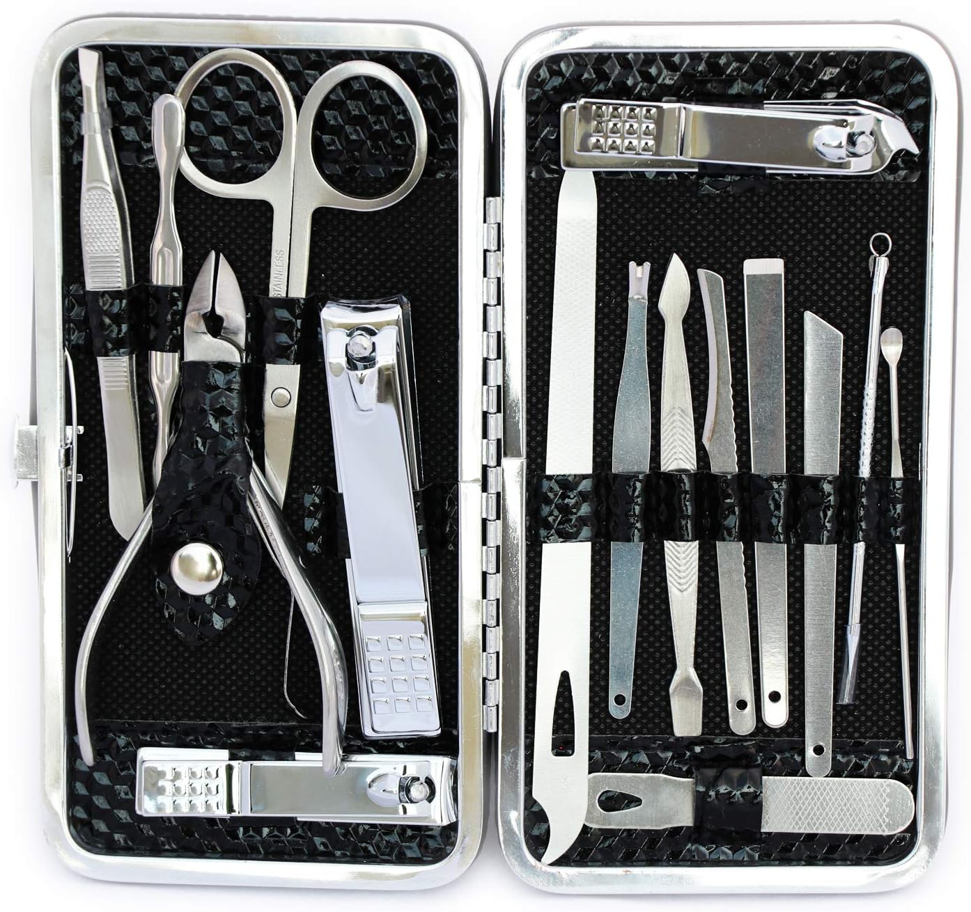 16 PCS Professional Manicure & Pedicure Kit for Women & Men – Premium Grooming Set with Nail Cutter, Scissors, Tweezers, Pusher – Travel-Friendly Stainless Steel Nail Care Tools with Case
